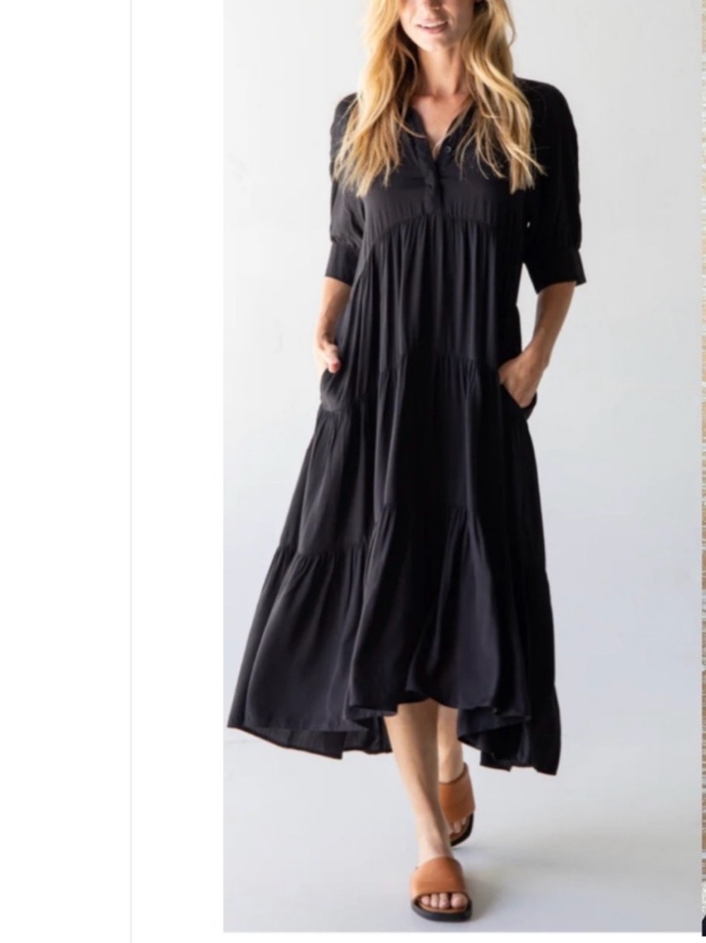 NATURAL LIFE Black Tiered Collared Maxi Dress